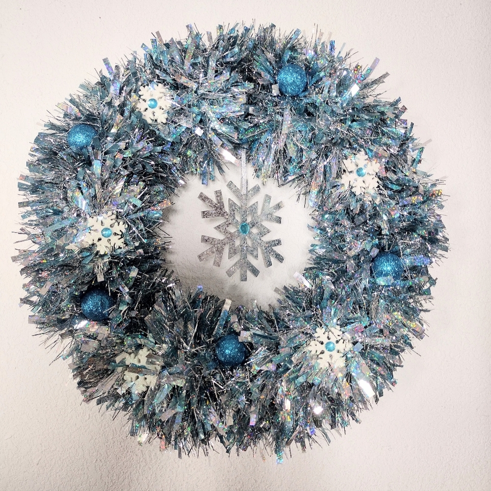 Festive Blue and Silver Holiday Wreath